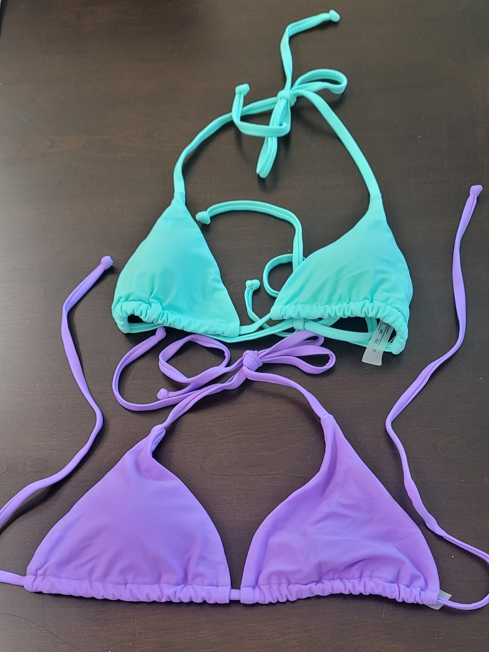 Source Unknown Turquoise & Lavender Triangle Bikini Tops